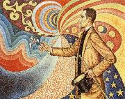 Portrait of Felix Feneon in Front of an Enamel of a Rhythmic Background of Measures and Angles Paul Signac